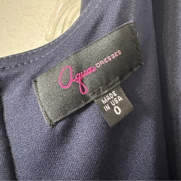 Aqua Navy Sheath Dress Size 0 Beaded Cutout Waist Cocktail Evening - Picture 4 of 6